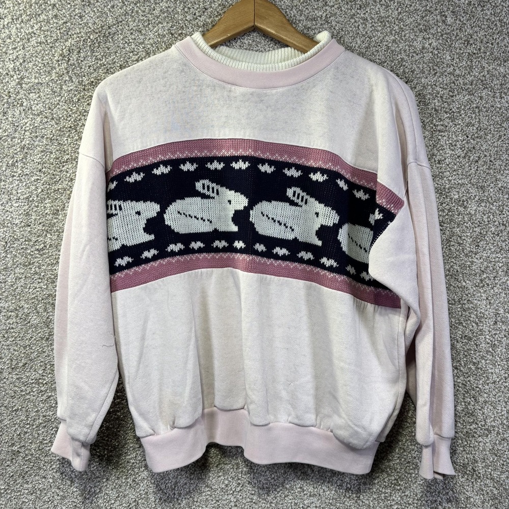 Vintage Willow Bay Sweatshirt Womens M Pink Bunny Graphic Fleece Pullover Easter